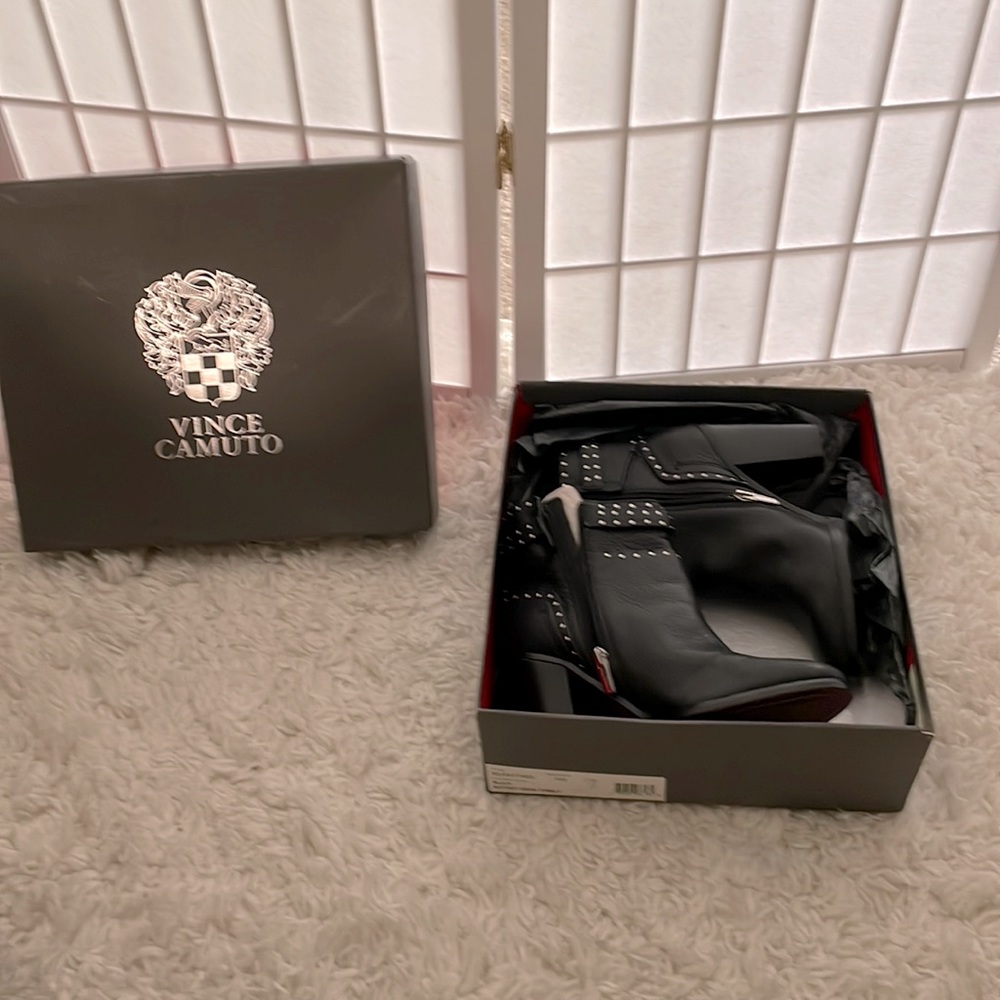 Vince Camuto, black leather just above ankle boots